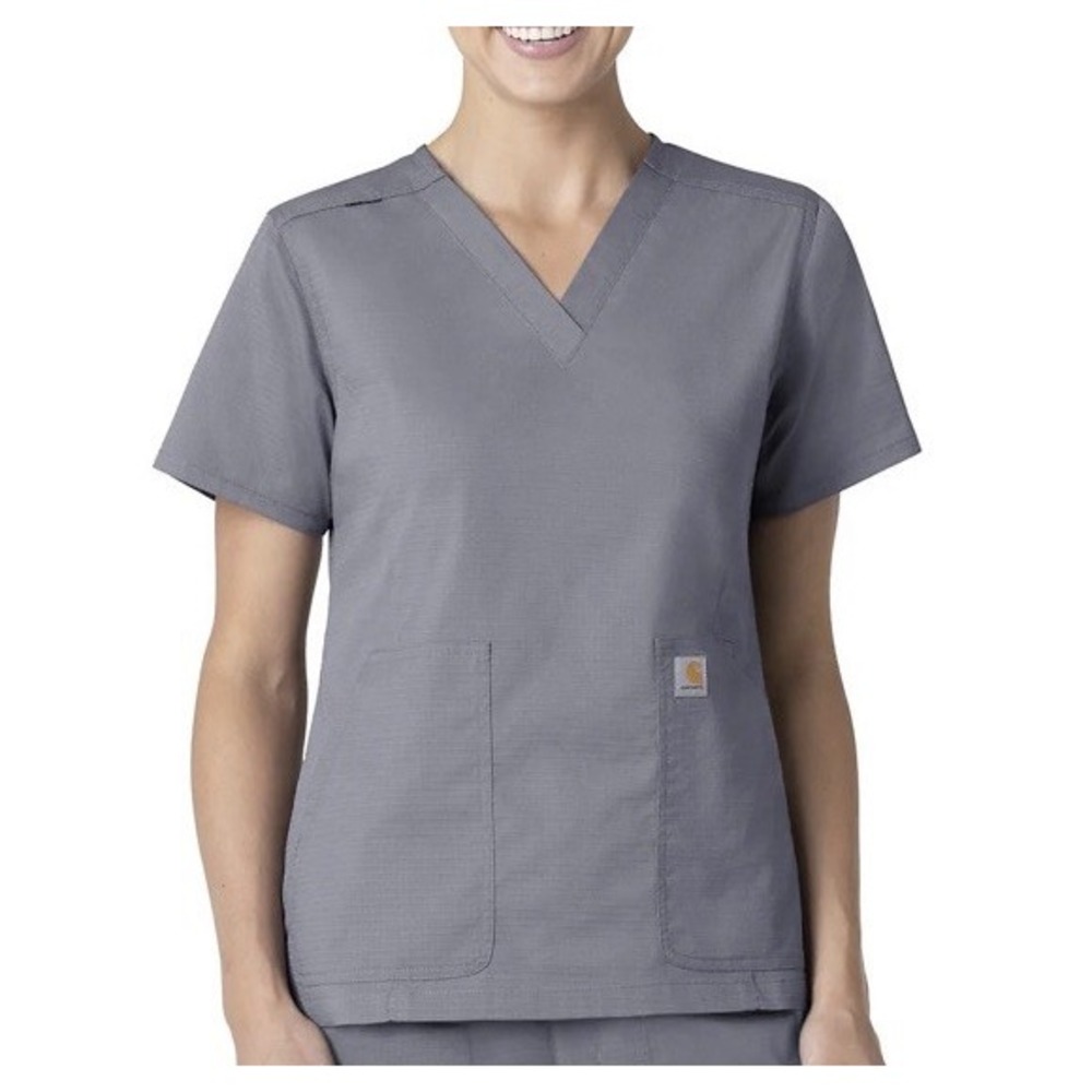 Carhartt WOMEN'S RUGGED FLEX RIPSTOP V-NECK SCRUB TOP Color Pewter Size 3XL